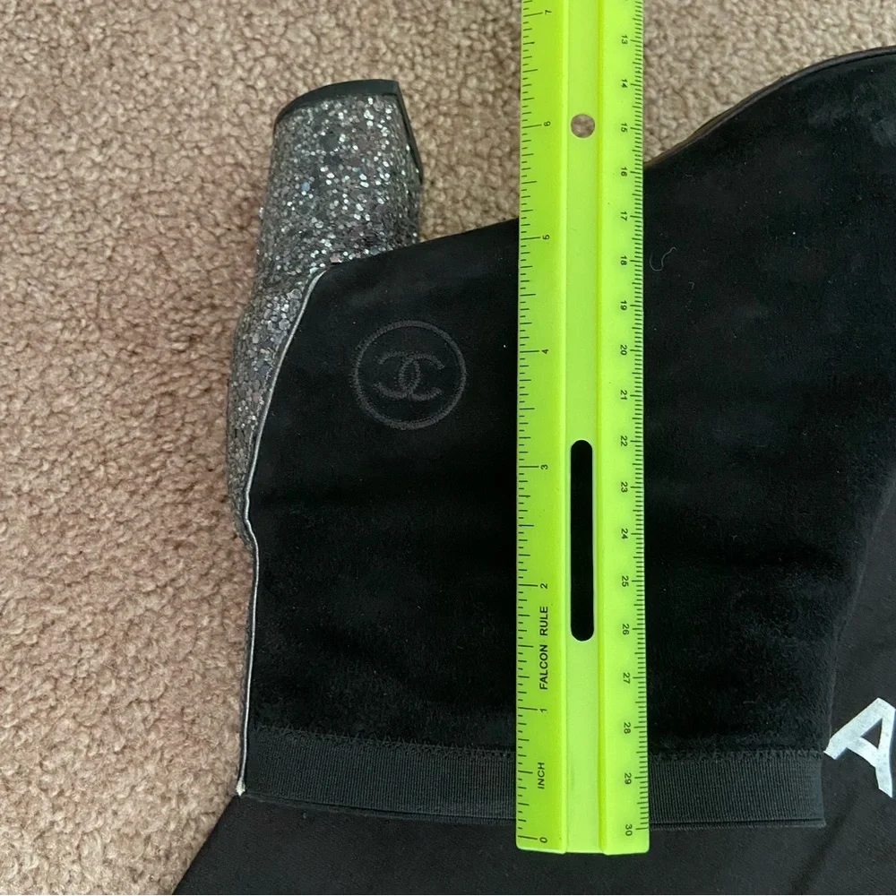 Chanel Black Suede Ankle Boots Booties with Glitters Heels and Toes